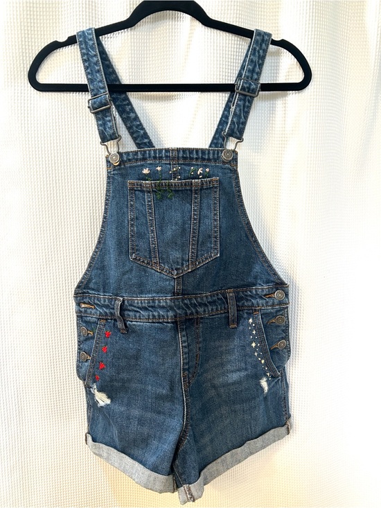 Old Navy Denim - Old Navy Embroidered Denim Shorts Overalls Women XS